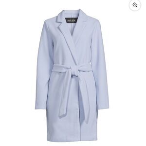 Mark Alan light blue pea coat open front self tie‎ belt, size XL